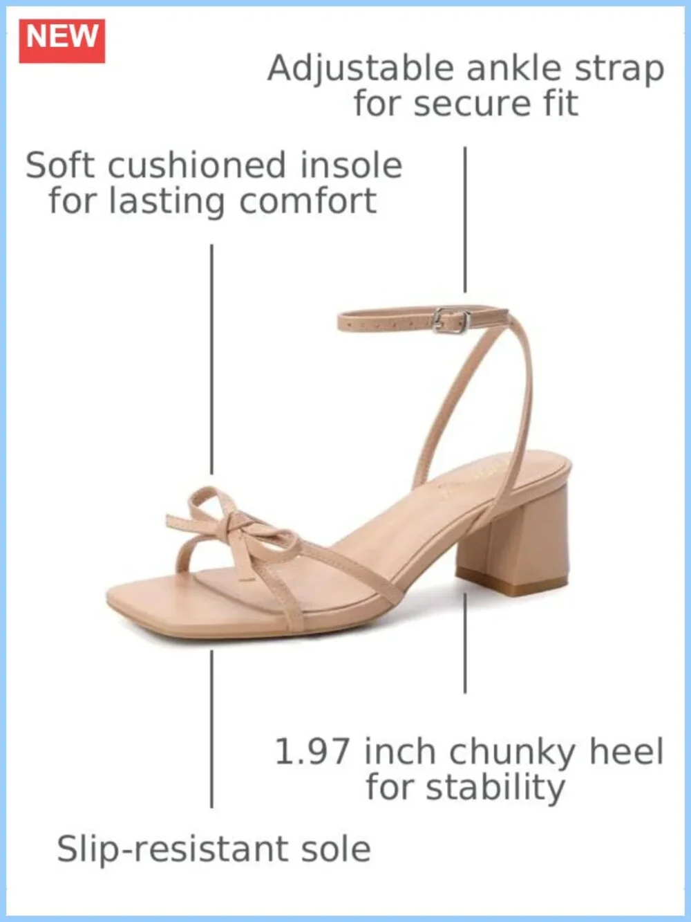 Women's Bow Strappy Low Block Heels Chunky Square Open Toe PU Sandals
